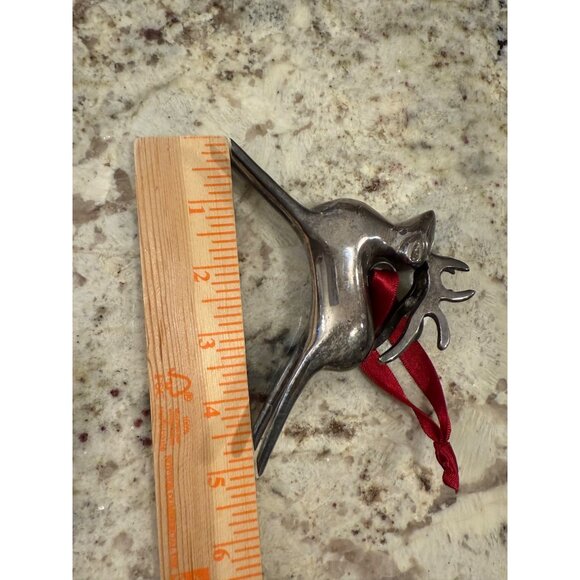 Vtg Pottery Barn Silver-Plated Reindeer Figurine Red Ribbon holiday tree decor - Picture 4 of 9